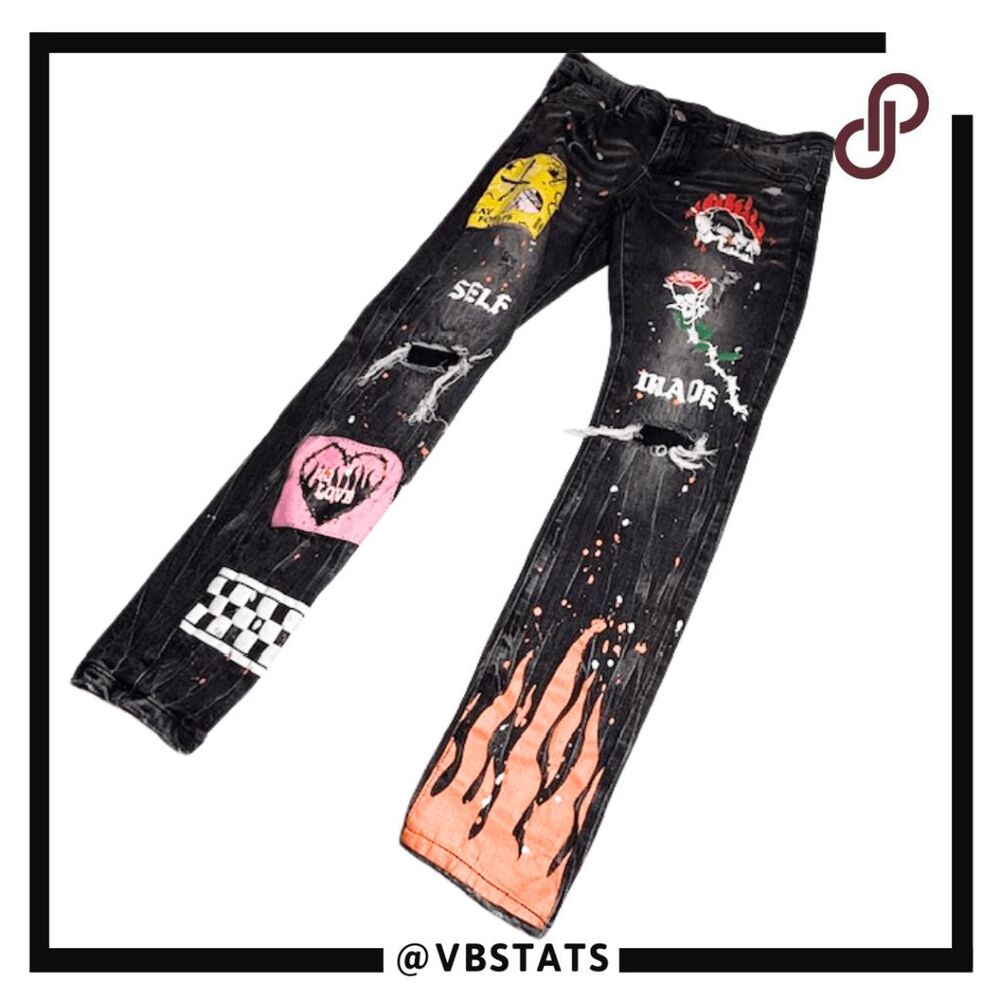 THRT Men's Fury Distressed Splatter Paint Graphic Skinny Jeans Black‎ Size 34
